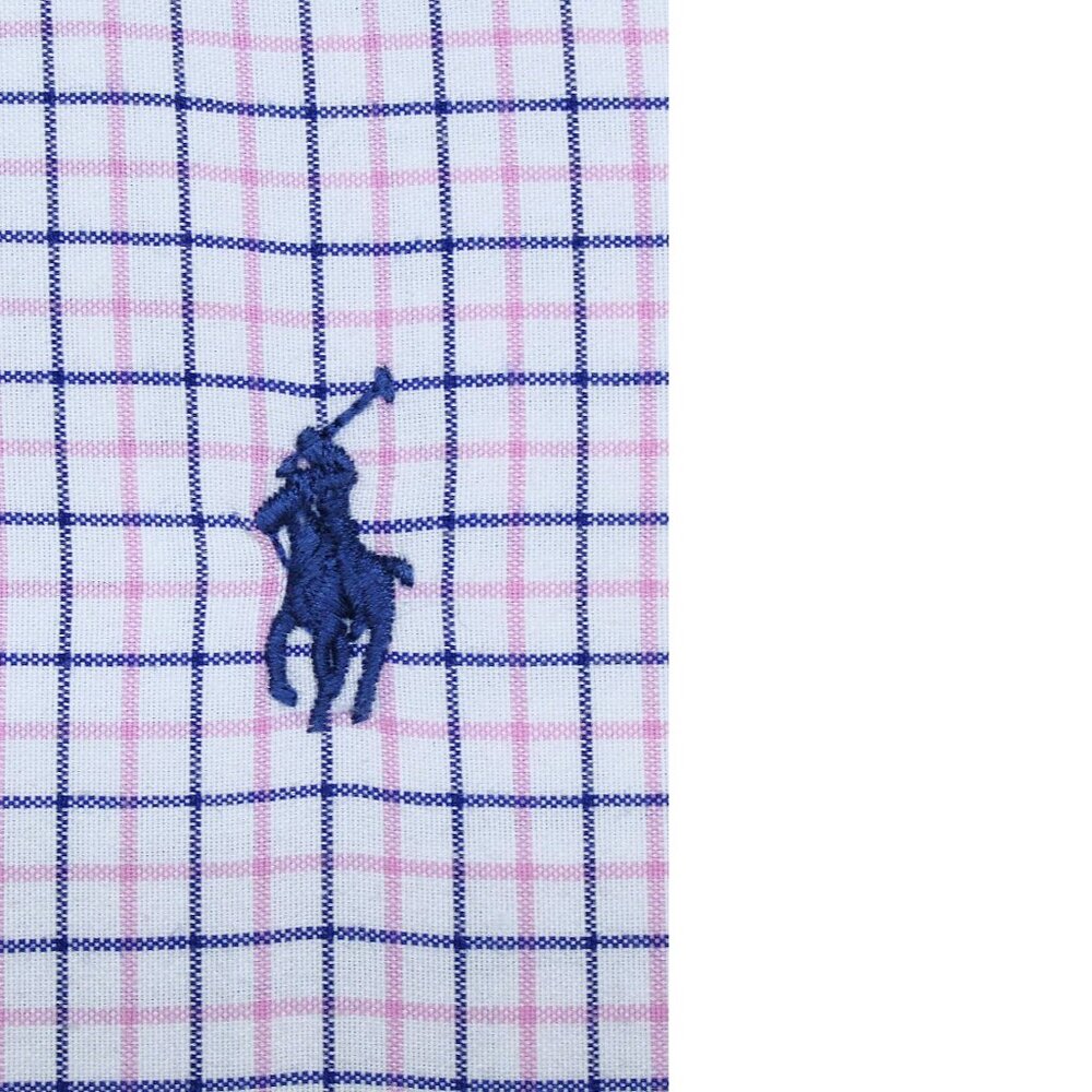 POLO RALPH LAUREN REGULAR FIT 100% COTTON SHIRT NAVY/PINK/WHITE Sz 16 1/2 | L